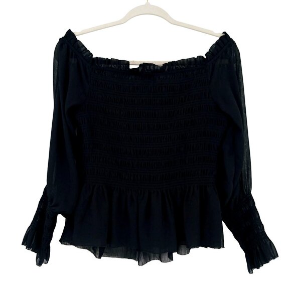 Torrid Black Crinkle Chiffon Off Shoulder Smocked Crop Top 1X - Picture 5 of 12